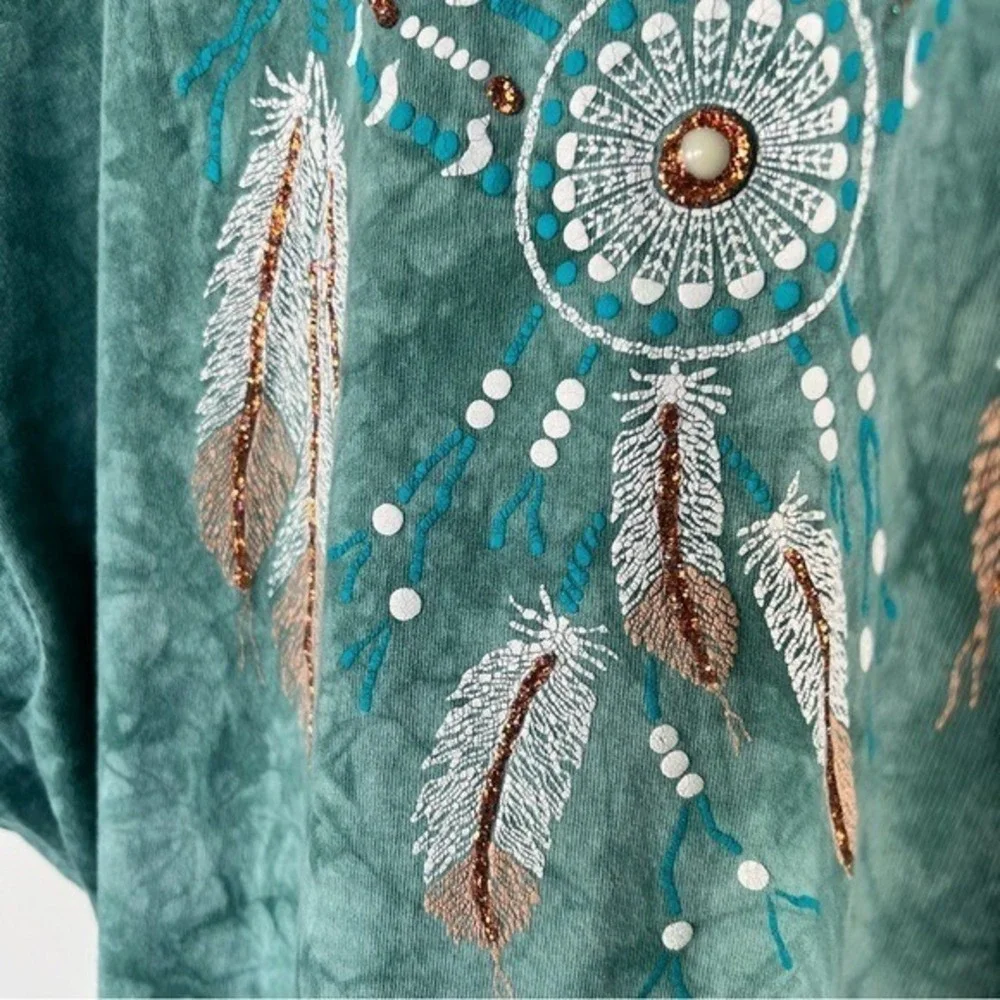 Vintage 90s Dreamcatcher Shirt Womens XL Western Country Boho Feathers Sparkle